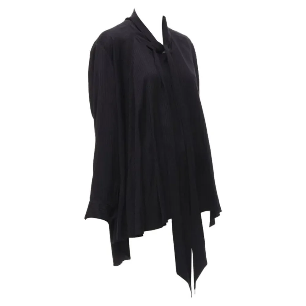 Balenciaga Demna black striped pussy bow cascade hem oversized shirt - Picture 2 of 6